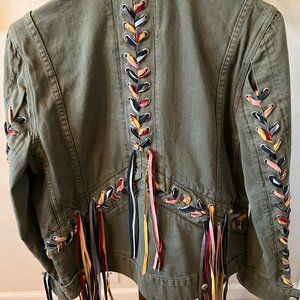 Blank NYC Olive Jacket With Multicolor Laced String Detail